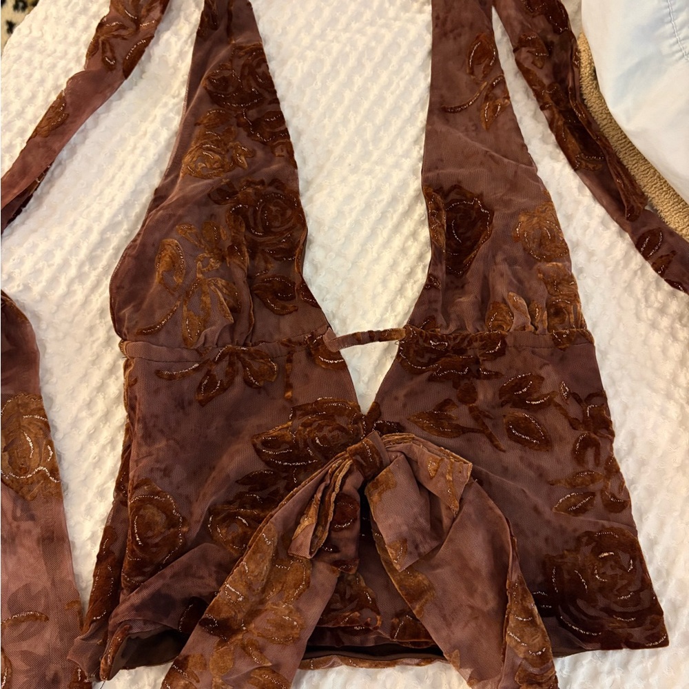 OUTCAST Velvet Floral Halter Top